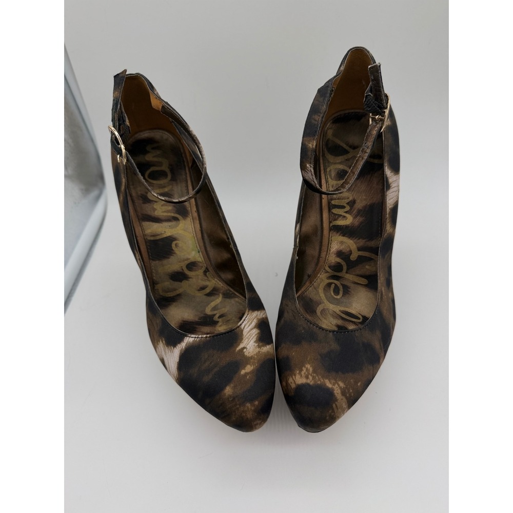 Sam Edelman Quinn Leopard Print Platform Wedge Ankle Strap Heels Brown 7.5M